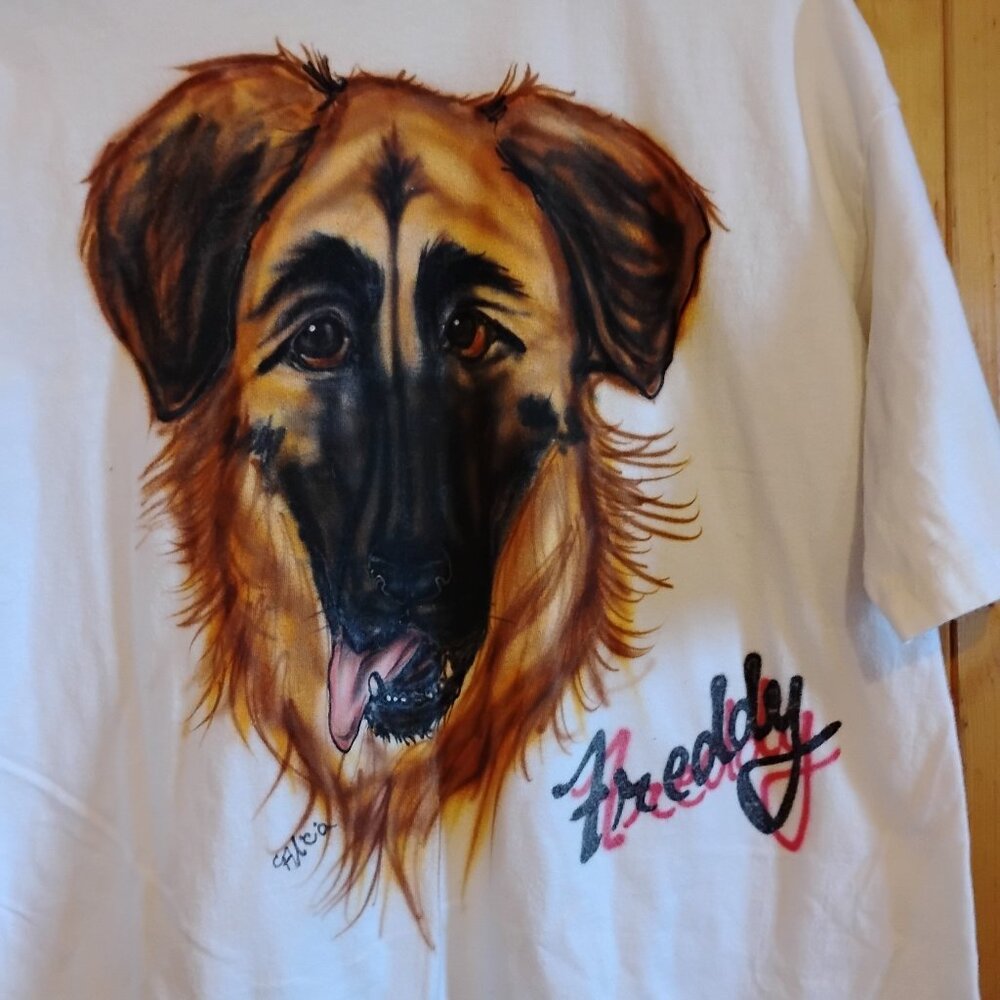 Men's White XXL Vintage Airbrush Painted Dog Puppy T-Shirt 90s